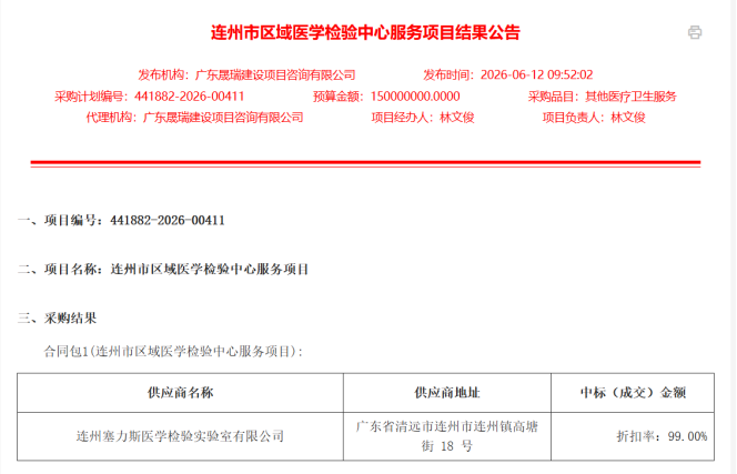 1.5亿大单！塞力中标，区检中心新模式火了！